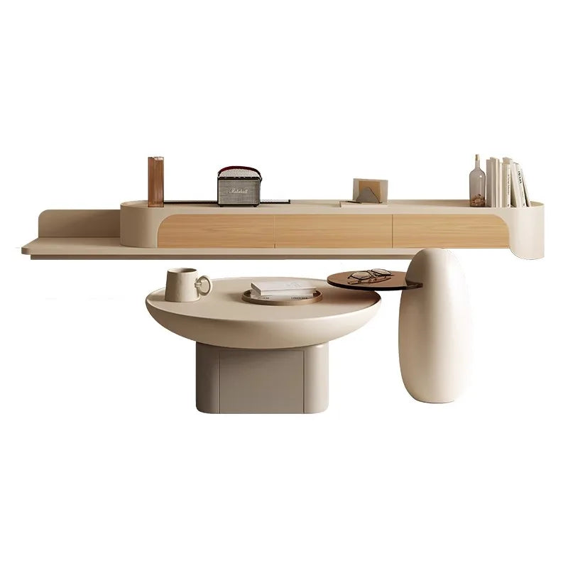 Nordic Cream Style Telescopic Tea Table TV Cabinet Combination Living Room Modern and Simple Creativity