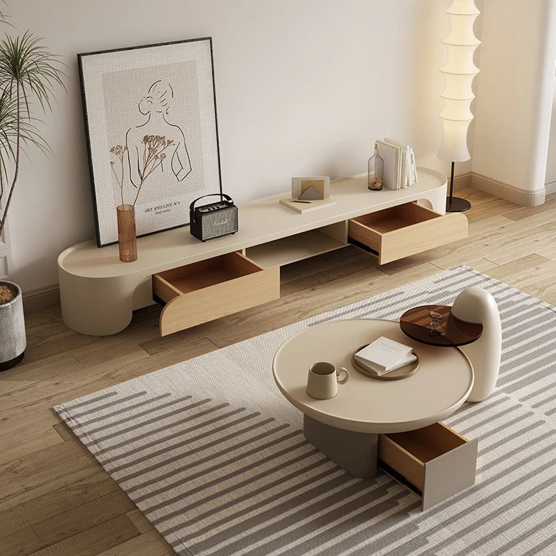Nordic Cream Style Telescopic Tea Table TV Cabinet Combination Living Room Modern and Simple Creativity