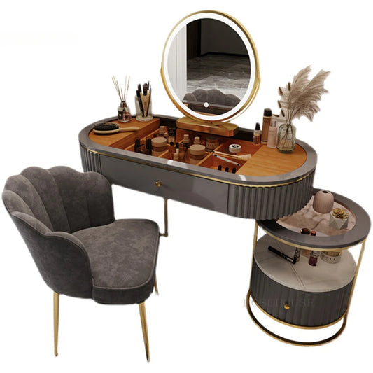 Nordic Fashion Iron Dressers Minimalist Modern Home Bedroom Mirror Chair Dresser Light Luxury Bedroom Furniture Dressing Table