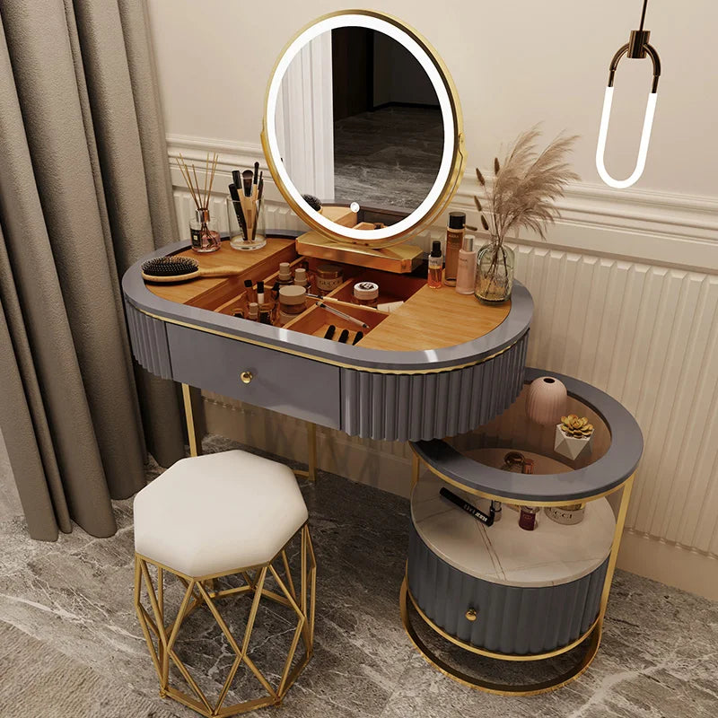 Nordic Fashion Iron Dressers Minimalist Modern Home Bedroom Mirror Chair Dresser Light Luxury Bedroom Furniture Dressing Table