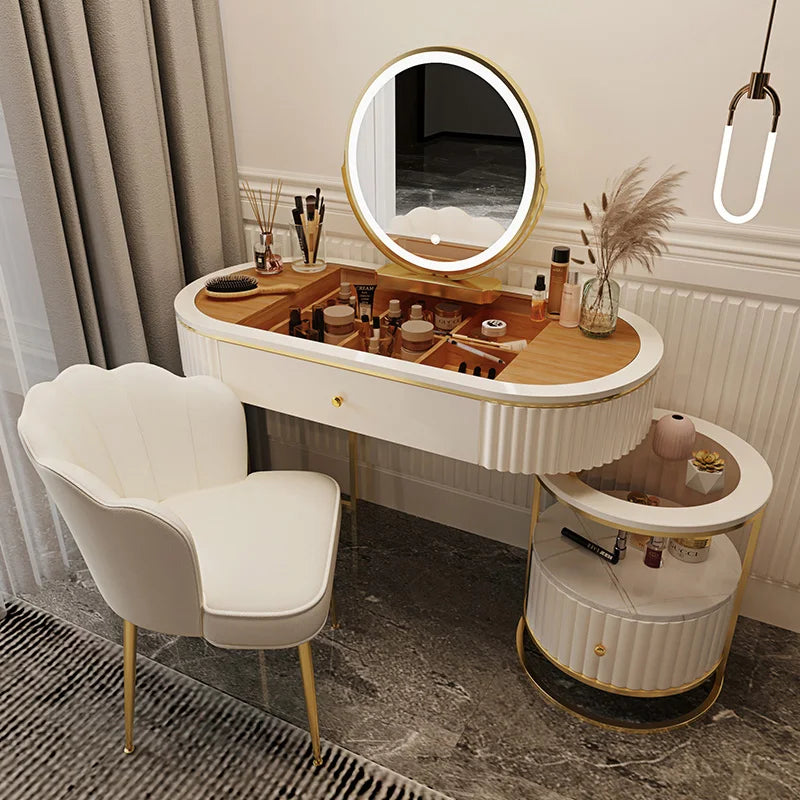 Nordic Fashion Iron Dressers Minimalist Modern Home Bedroom Mirror Chair Dresser Light Luxury Bedroom Furniture Dressing Table
