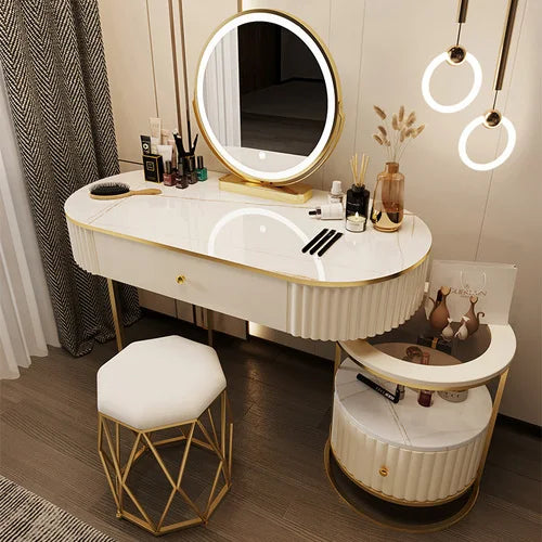 Nordic Fashion Iron Dressers Minimalist Modern Home Bedroom Mirror Chair Dresser Light Luxury Bedroom Furniture Dressing Table