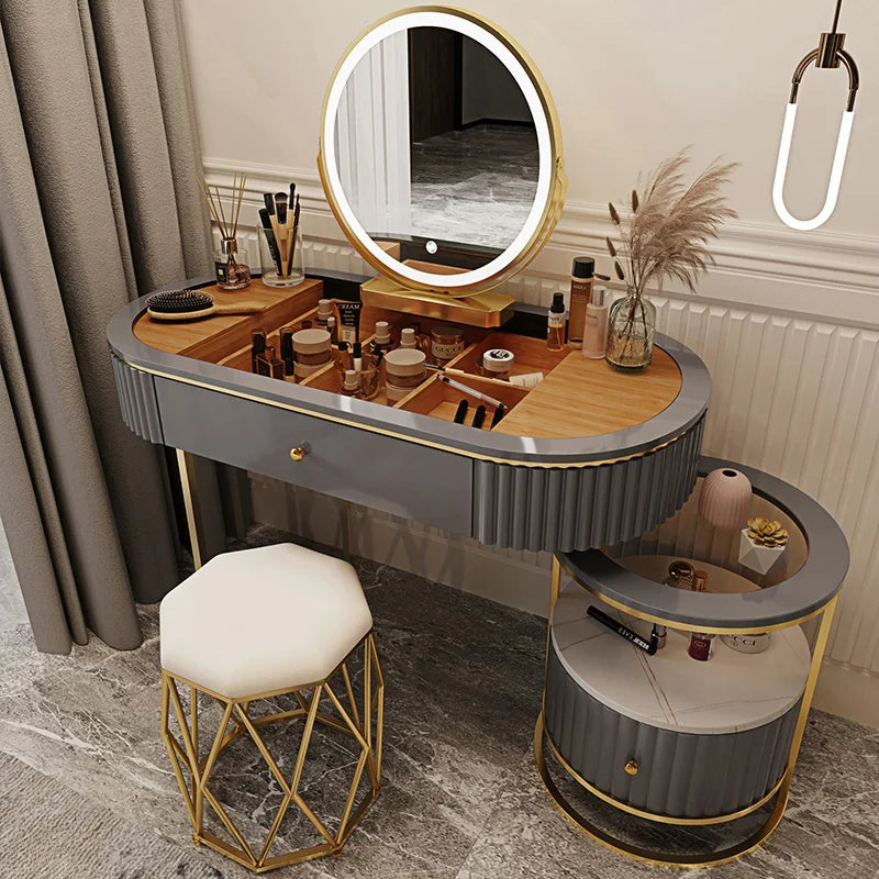 Nordic Fashion Iron Dressers Minimalist Modern Home Bedroom Mirror Chair Dresser Light Luxury Bedroom Furniture Dressing Table