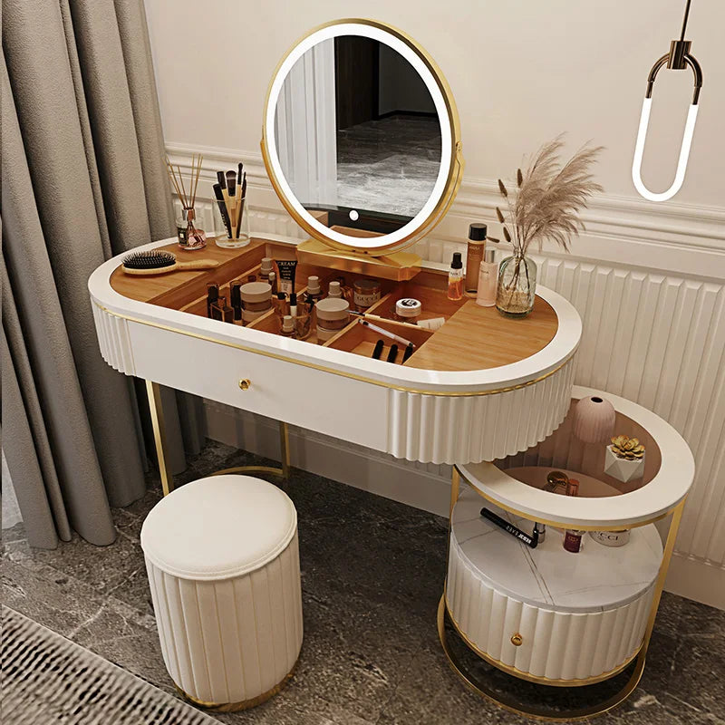 Nordic Fashion Iron Dressers Minimalist Modern Home Bedroom Mirror Chair Dresser Light Luxury Bedroom Furniture Dressing Table