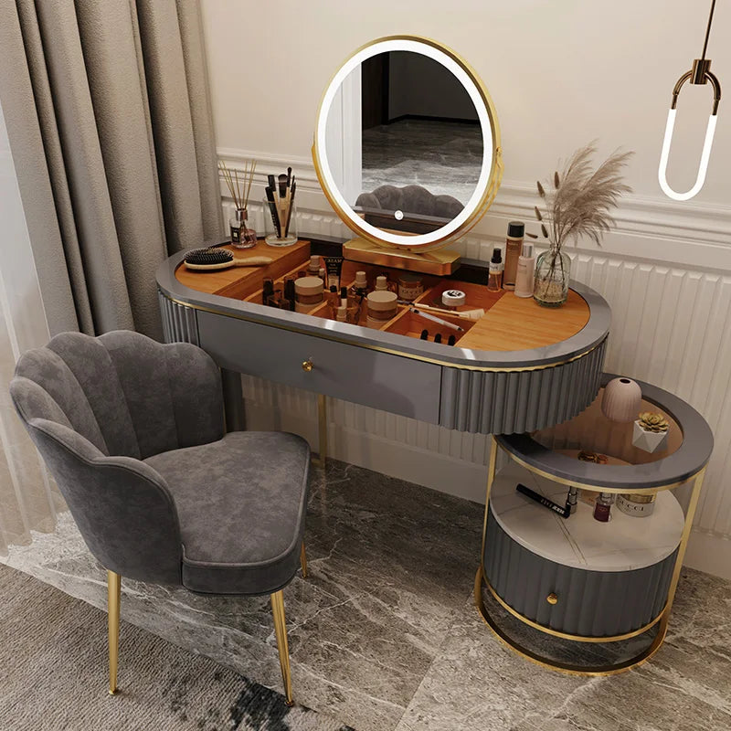 Nordic Fashion Iron Dressers Minimalist Modern Home Bedroom Mirror Chair Dresser Light Luxury Bedroom Furniture Dressing Table