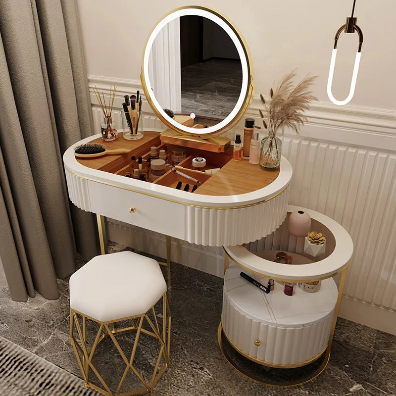Nordic Fashion Iron Dressers Minimalist Modern Home Bedroom Mirror Chair Dresser Light Luxury Bedroom Furniture Dressing Table