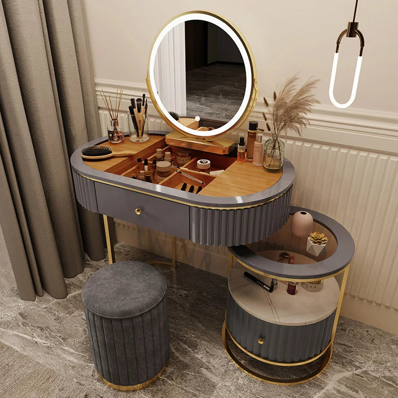 Nordic Fashion Iron Dressers Minimalist Modern Home Bedroom Mirror Chair Dresser Light Luxury Bedroom Furniture Dressing Table