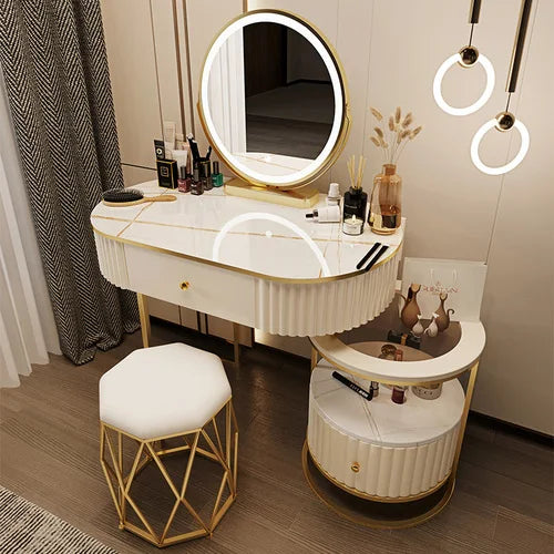 Nordic Fashion Iron Dressers Minimalist Modern Home Bedroom Mirror Chair Dresser Light Luxury Bedroom Furniture Dressing Table