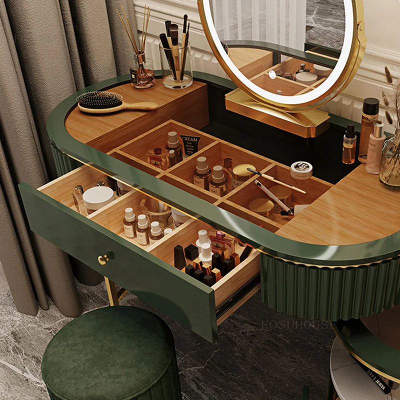 Nordic Fashion Iron Dressers Minimalist Modern Home Bedroom Mirror Chair Dresser Light Luxury Bedroom Furniture Dressing Table