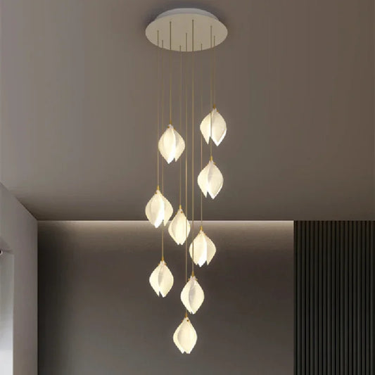 Nordic Modern LED pendant lamp  luxury Ceramic Magnolia Flower G9 Chandelier Villa Stairs Petal Hanging White Lamp Fixtures