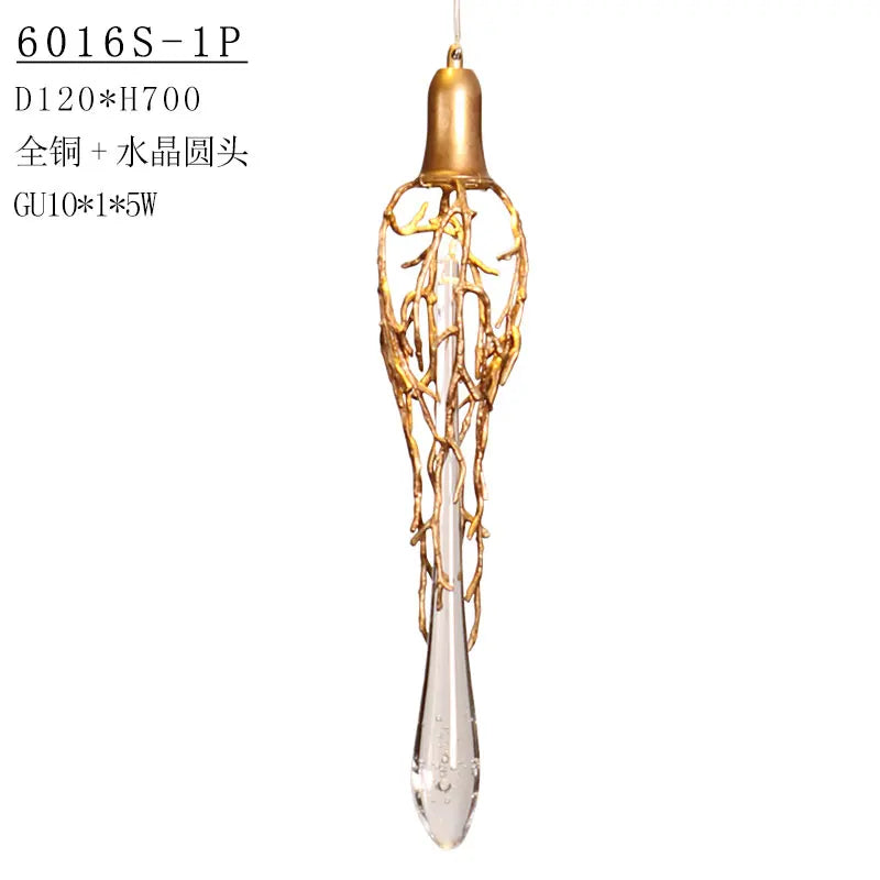 Nordic all copper branch dining room pendant lamp Post modern simple villa Living room lamp Creative duplex staircase long penda