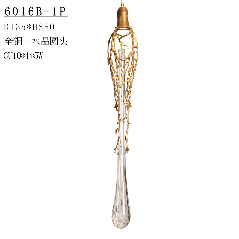 Nordic all copper branch dining room pendant lamp Post modern simple villa Living room lamp Creative duplex staircase long penda