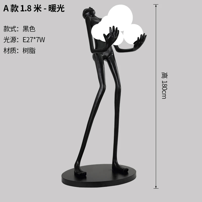 Nordic humanoid sculpture floor lamp creative ball holding designer exhibition hall, hotel sales office, character decoration st