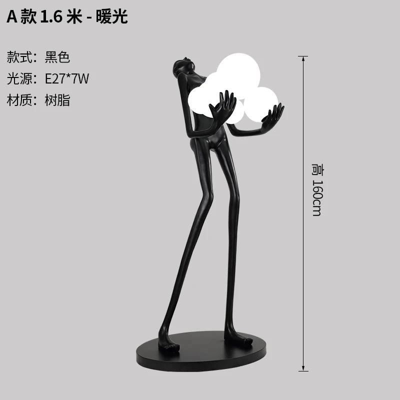 Nordic humanoid sculpture floor lamp creative ball holding designer exhibition hall, hotel sales office, character decoration st