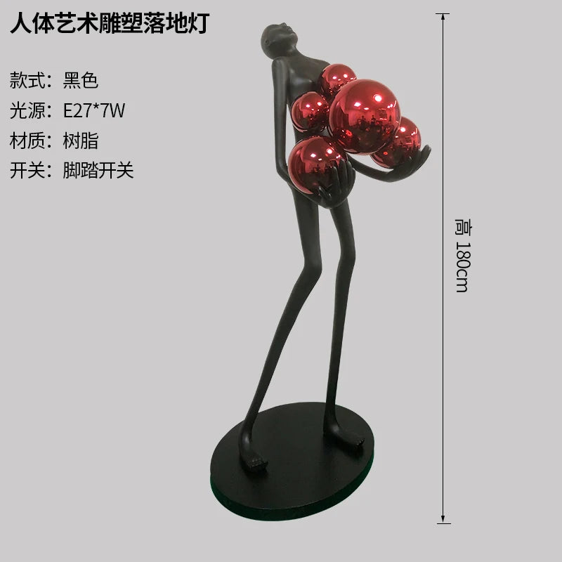Nordic humanoid sculpture floor lamp creative ball holding designer exhibition hall, hotel sales office, character decoration st