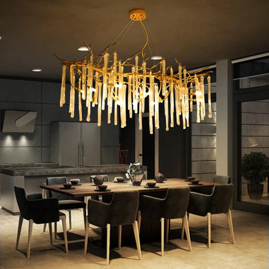 Nordic luxury all copper dining room pendant lamp creative villa living room study designer art tree crystal lamp