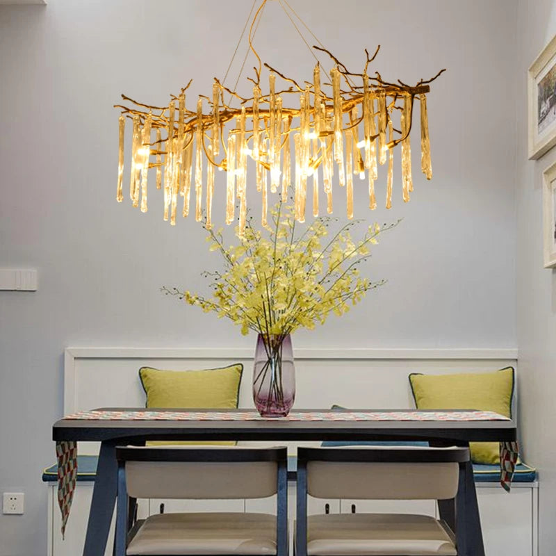 Nordic luxury all copper dining room pendant lamp creative villa living room study designer art tree crystal lamp