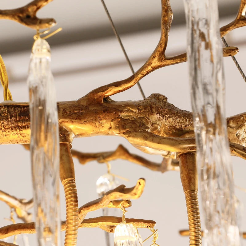 Nordic luxury all copper dining room pendant lamp creative villa living room study designer art tree crystal lamp