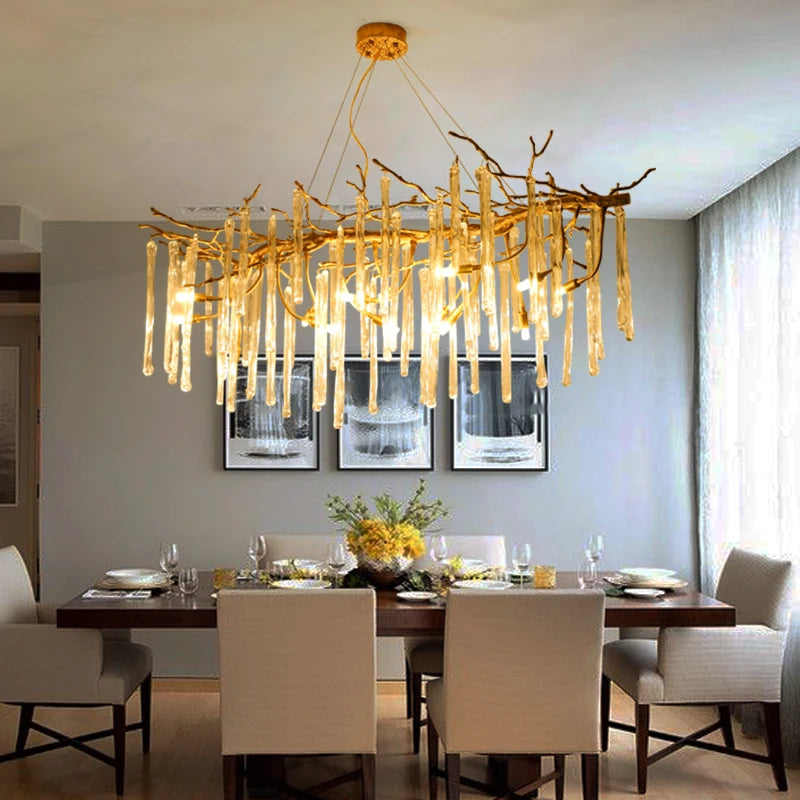Nordic luxury all copper dining room pendant lamp creative villa living room study designer art tree crystal lamp