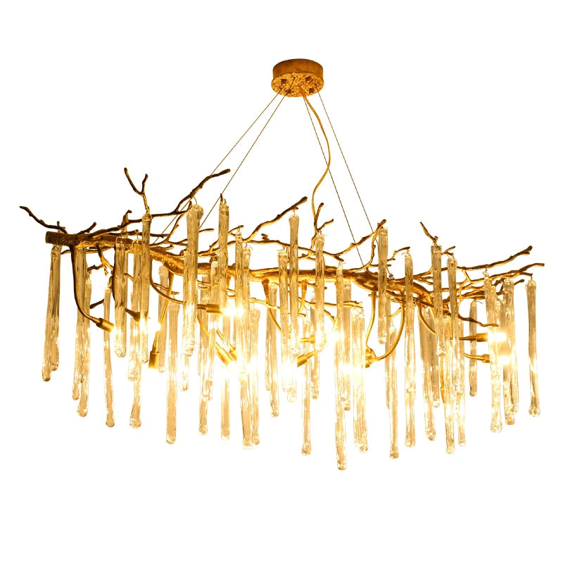 Nordic luxury all copper dining room pendant lamp creative villa living room study designer art tree crystal lamp