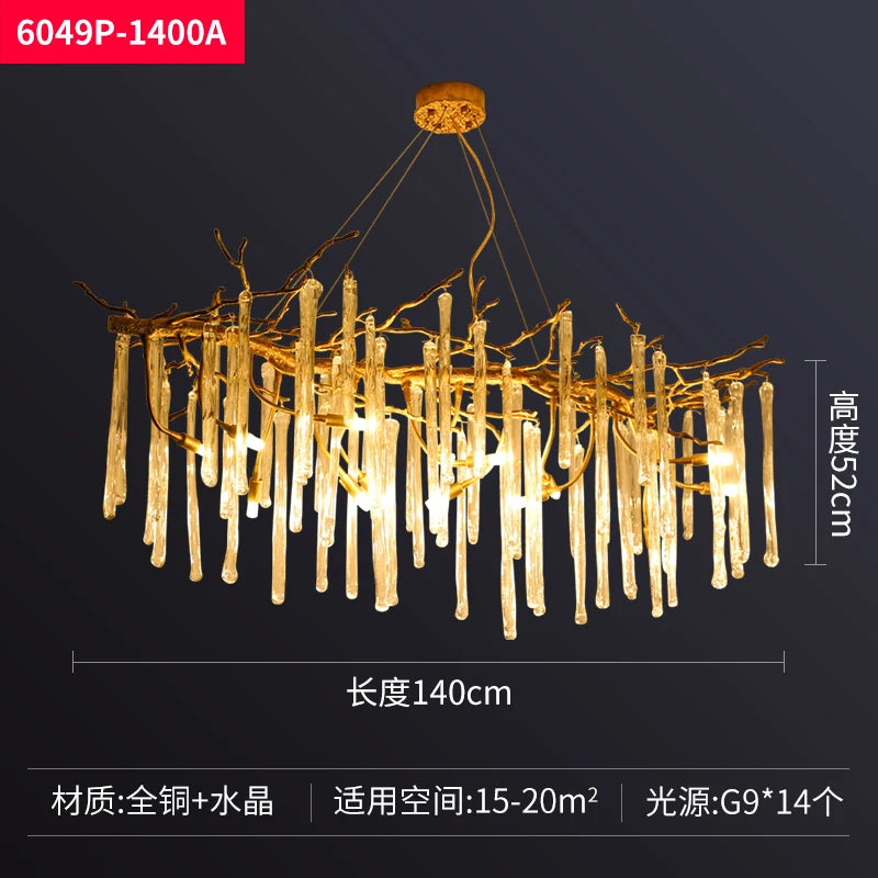 Nordic luxury all copper dining room pendant lamp creative villa living room study designer art tree crystal lamp