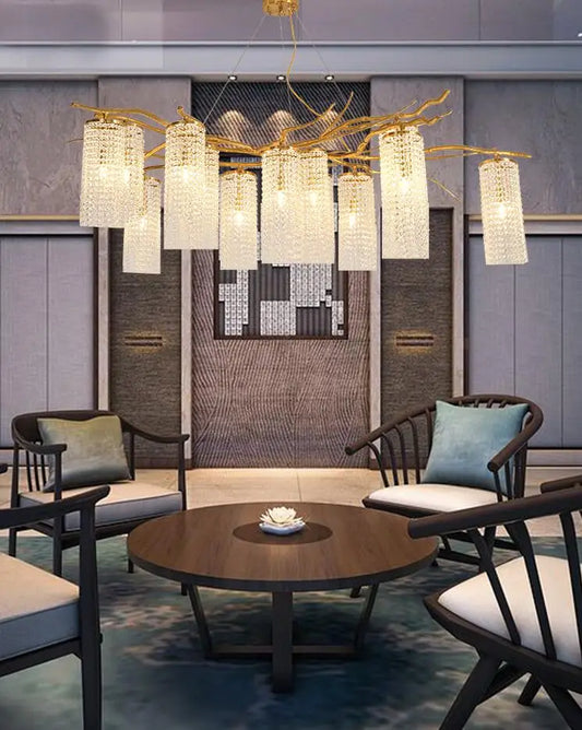 Nordic post-modern copper branch crystal chandelier French living room dining room lamp American minimalist designer villa