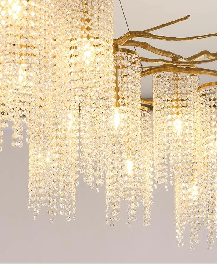 Nordic post-modern copper branch crystal chandelier French living room dining room lamp American minimalist designer villa