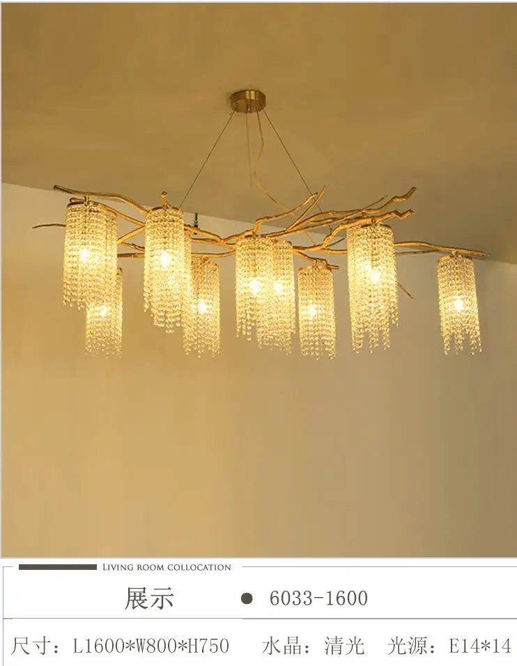 Nordic post-modern copper branch crystal chandelier French living room dining room lamp American minimalist designer villa
