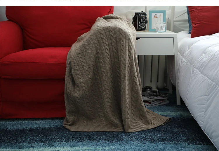 Nordic pure cashmere blanket bed leisure blanket pure color small twisted flower soft skin-friendly moisture-proof winter warm
