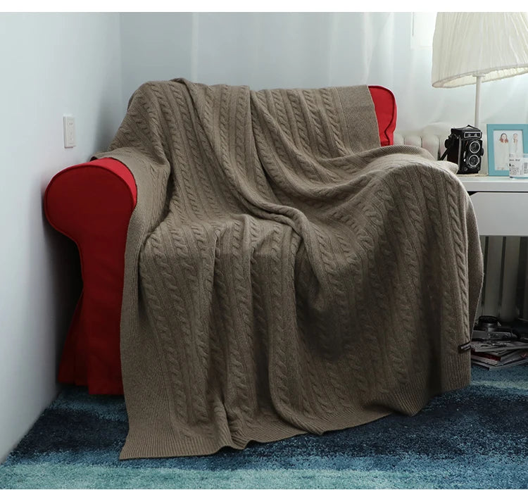 Nordic pure cashmere blanket bed leisure blanket pure color small twisted flower soft skin-friendly moisture-proof winter warm