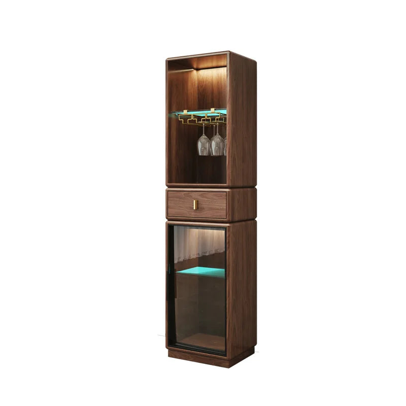 North American black walnut wood wine cabinet, living room, Italian style light luxury, high-end solid wood glass door cabinet,