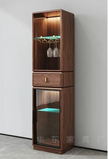 North American black walnut wood wine cabinet, living room, Italian style light luxury, high-end solid wood glass door cabinet,
