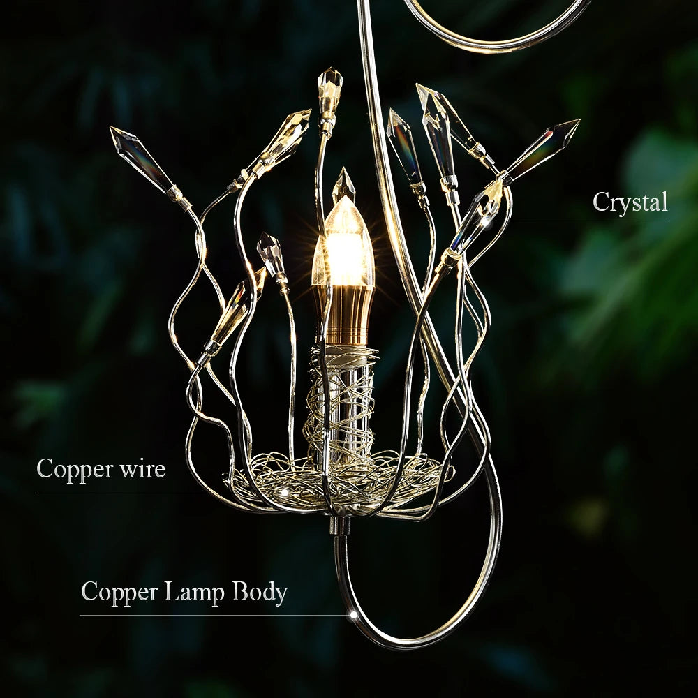 ODYSEN ART DECO Chandelier for Staircase Villa Hallway Long Led Copper Creative Lobby Loft Light Silver Crysta Lamp Large House
