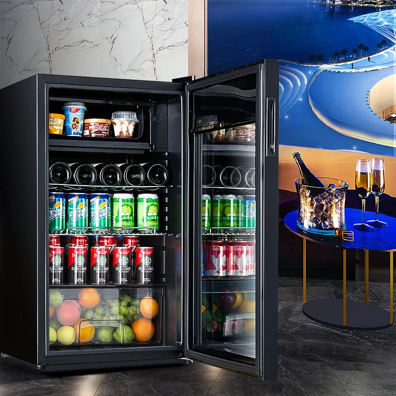 Odino Beverage Cooler Refrigerator - 95L Capacity Freestanding and Built-in with Glass Door Drink Fridge for Kitchen Bar Office