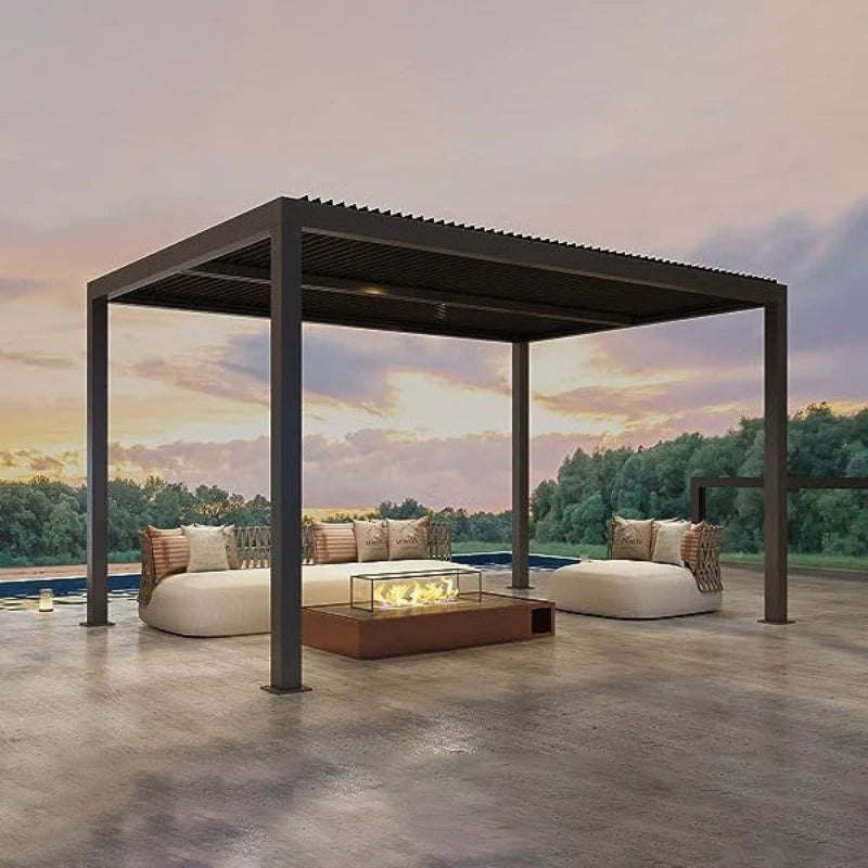 Opening Louvered Pavilion Swimming Pool Pergola House With Led Strips Roof Aluminum Pergola carport structure