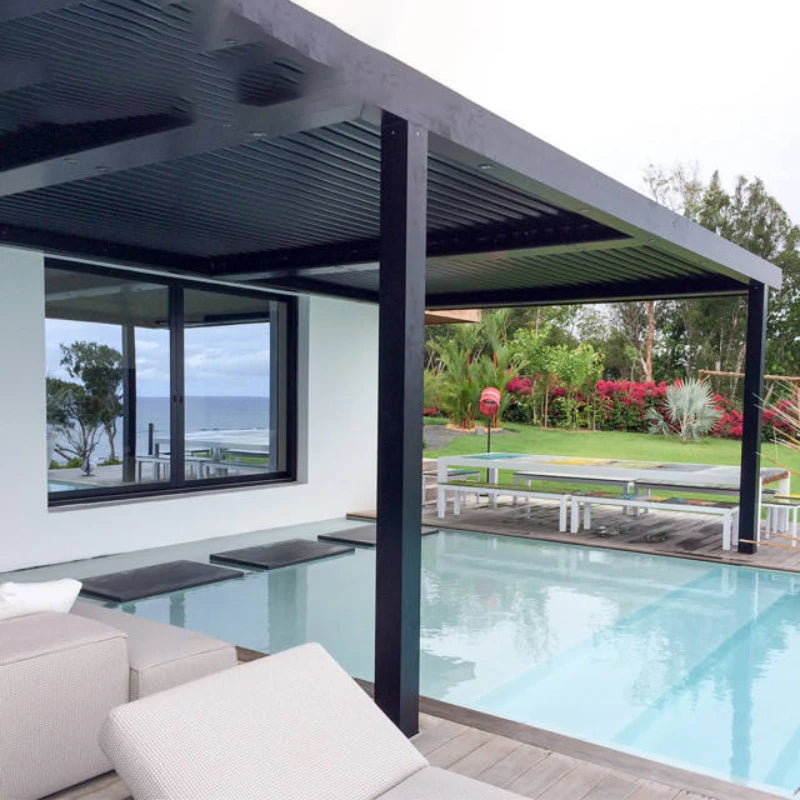 Opening Louvered Pavilion Swimming Pool Pergola House With Led Strips Roof Aluminum Pergola carport structure