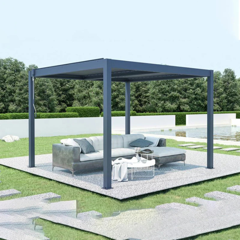 Opening Louvered Pavilion Swimming Pool Pergola House With Led Strips Roof Aluminum Pergola carport structure