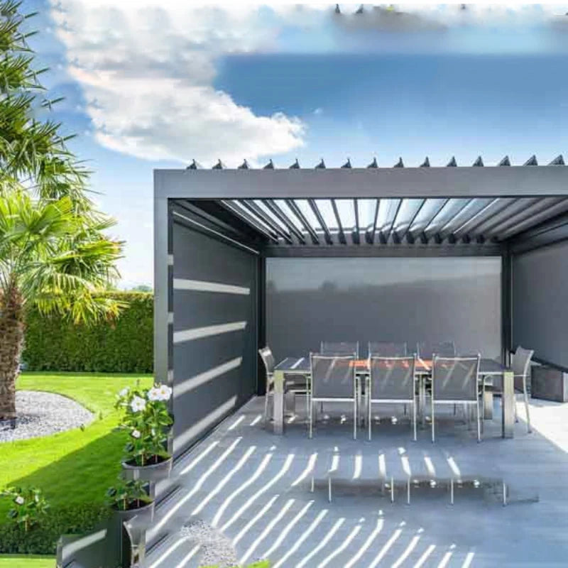 Opening Louvered Pavilion Swimming Pool Pergola House With Led Strips Roof Aluminum Pergola