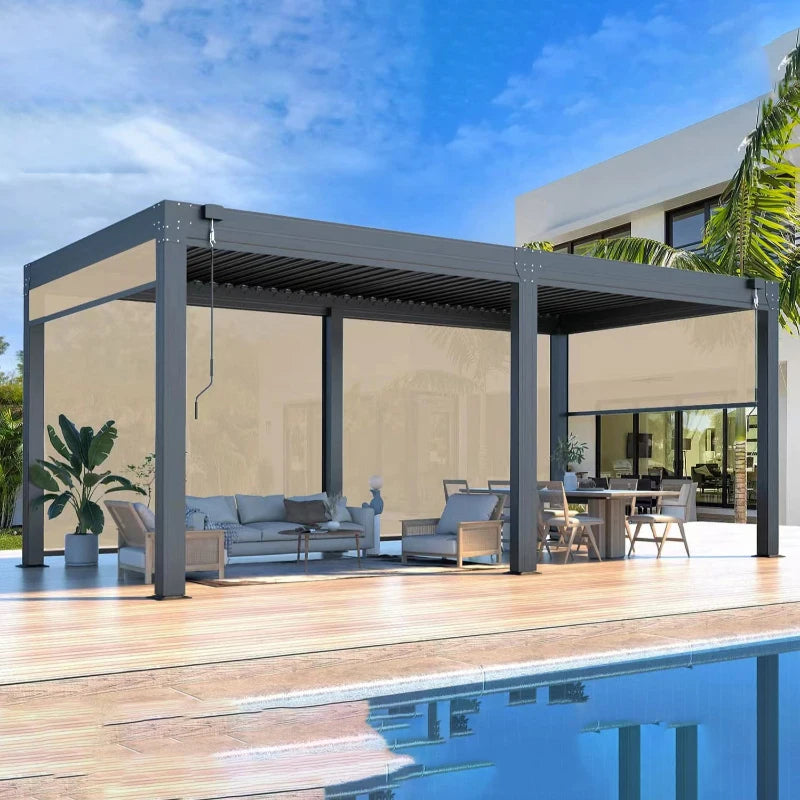 Opening Louvered Pavilion Swimming Pool Pergola House With Led Strips Roof Aluminum Pergola