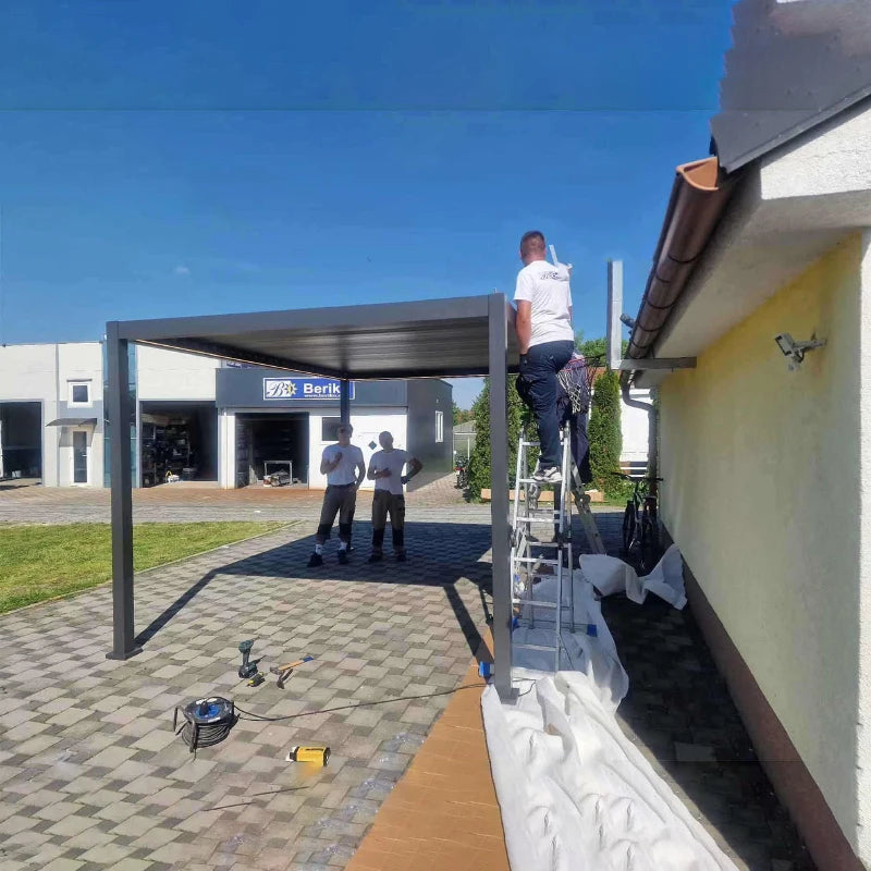 Opening Louvered Pavilion Swimming Pool Pergola House With Led Strips Roof Aluminum Pergola