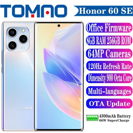 Original Official New Honor 60 SE 5G SmartPhone 6.67'' 120Hz Screen Dimensity 900 4300mAh Battery 66W Super Charge 64MP Camera