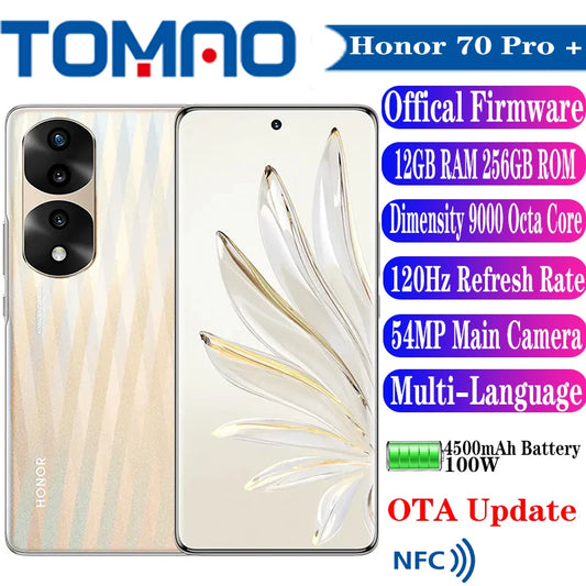 Original Official New Honor 70 Pro + Plus 5G MobilePhone Dimensity 9000 Android 12 6.78" 120Hz 4500mAh 100W 54MP Main Camera NFC