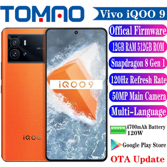 Original Official Vivo iQOO 9 5G Mobile Phone Snapdragon 8 Gen 1 6.78" 120Hz E4 Screen 50MP Camera 4700mAh 120W Android 12 NFC