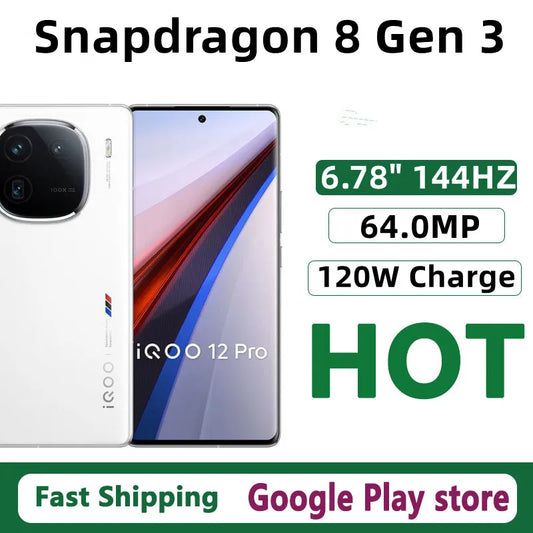 Original Vivo Iqoo 12 Pro Mobile Phone Snapdragon 8 Gen 3 Android 14.0 OTA Update 6.78" AMOLED 144HZ 120W Charge 64.0MP Camera