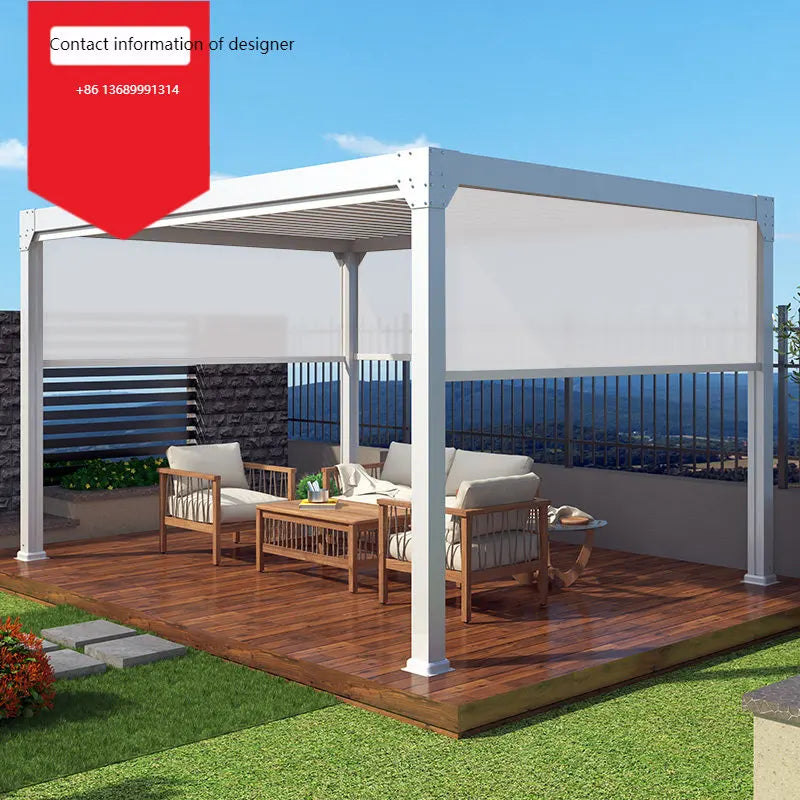 Outdoor Pavilion Nordic Courtyard Sunshade Garden Terrace Outdoor European-Style Aluminum Alloy Leisure Pavilion Manual Pavilion