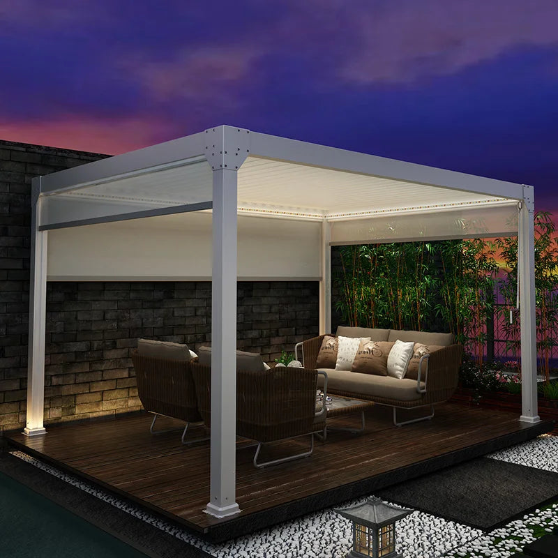 Outdoor Pavilion Nordic Courtyard Sunshade Garden Terrace Outdoor European-Style Aluminum Alloy Leisure Pavilion Manual Pavilion