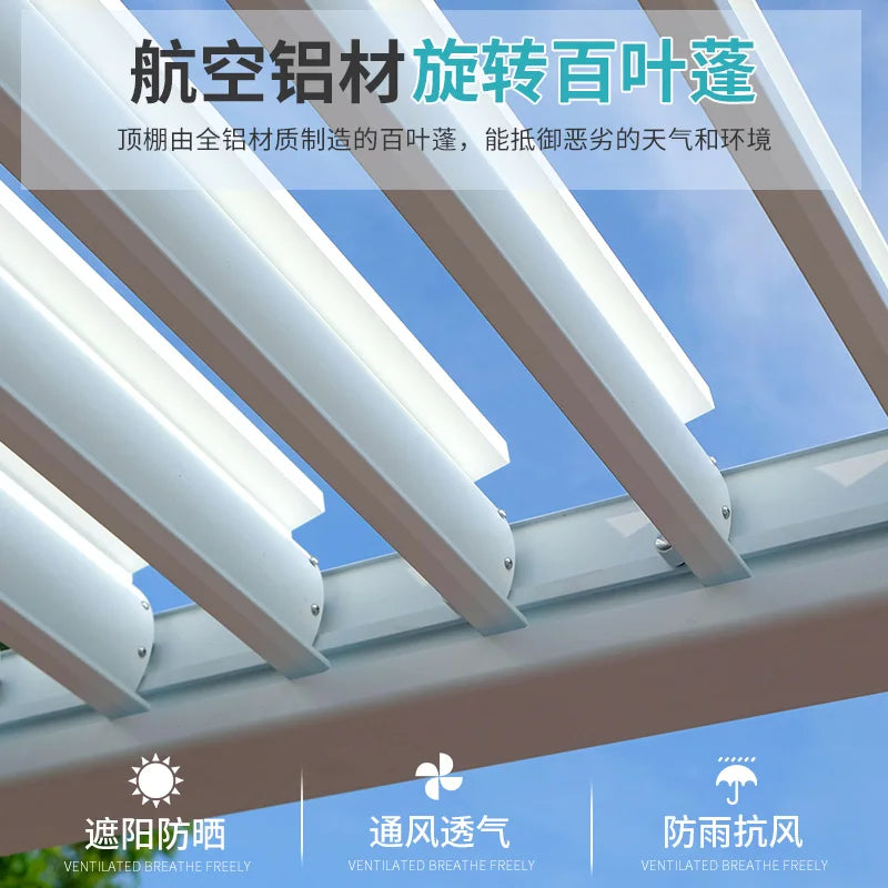 Outdoor Pavilion Nordic Courtyard Sunshade Garden Terrace Outdoor European-Style Aluminum Alloy Leisure Pavilion Manual Pavilion
