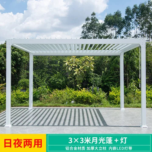 Outdoor Pavilion Nordic Courtyard Sunshade Garden Terrace Outdoor European-Style Aluminum Alloy Leisure Pavilion Manual Pavilion