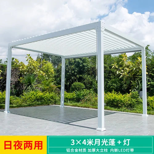 Outdoor Pavilion Nordic Courtyard Sunshade Garden Terrace Outdoor European-Style Aluminum Alloy Leisure Pavilion Manual Pavilion