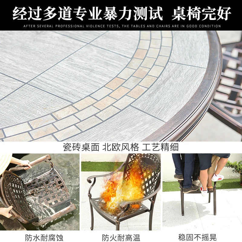 Outdoor barbecue table and chairs courtyard garden cast aluminum tile furniture self-service charcoal barbecue stove home outdoo
